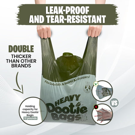 HEAVY Dootie Bags® VERY LARGE Dog and Cat Waste Poop Bags. 100 Count Strong Multi-Use, Leakproof with EZ Tie Handles and Gussets. Made with Corn Starch. Fits and Swivel Bin Pooper Scoopers.