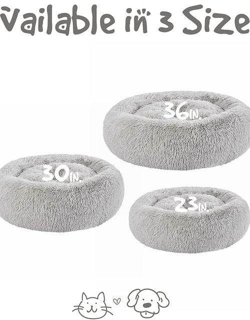 Load image into Gallery viewer, Donut Dog Bed Faux Fur Fluffy Calming Sofa for Small Dogs, Soft &amp; Plush anti Anxiety Pet Couch for Dogs, Machine Washable Coco Pet Bed with Non-Slip Bottom, 23"X23"X6" Grey
